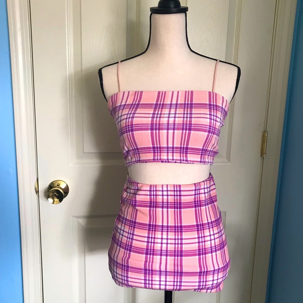 Plaid Crop Top and Skirt